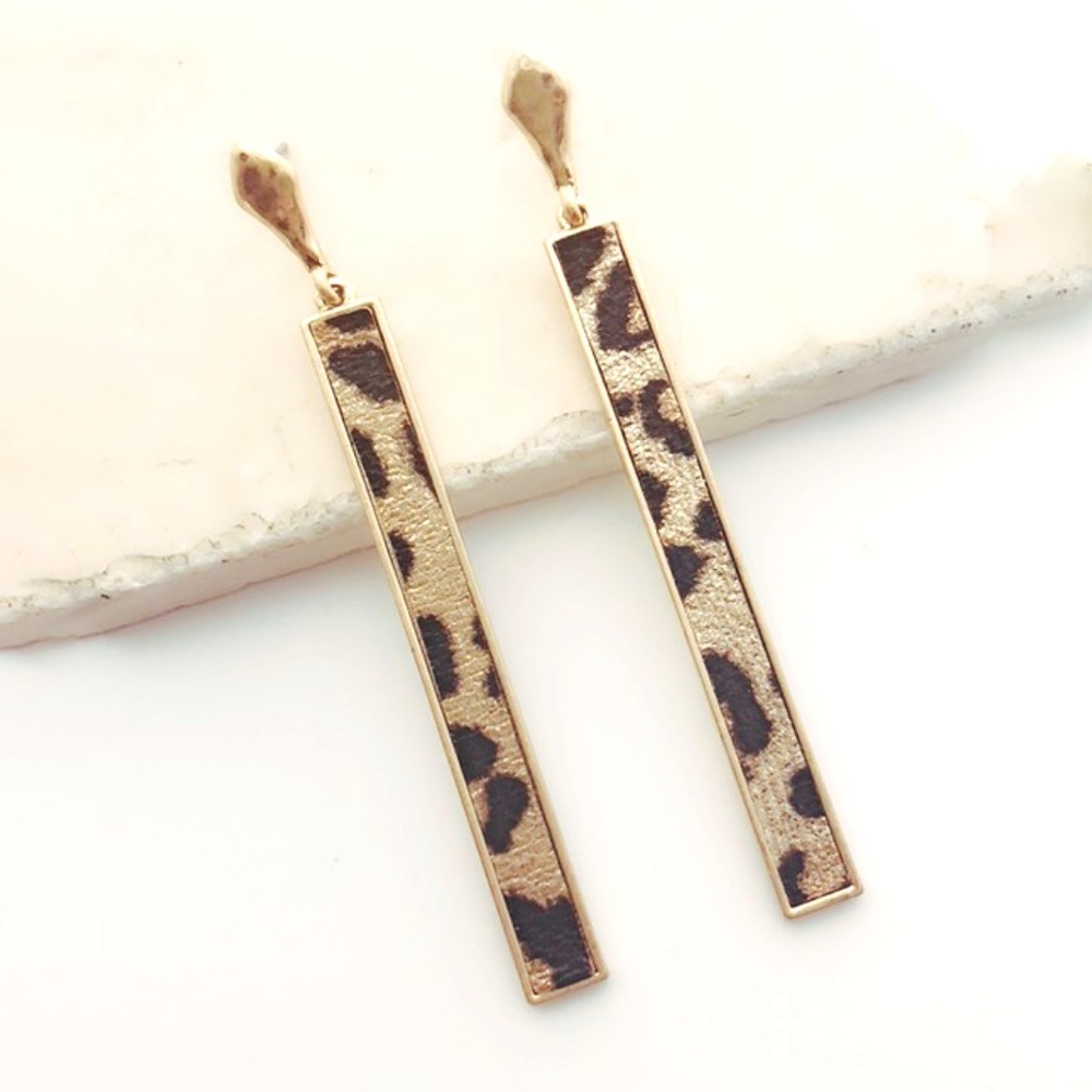 Sleek Leopard Bar Earrings